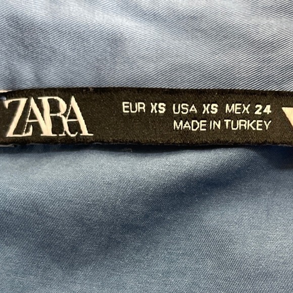 ZARA boho peasant Blue Button Front Shirt Dress Long Sleeve‎ Cinched Waist XS - Picture 7 of 10